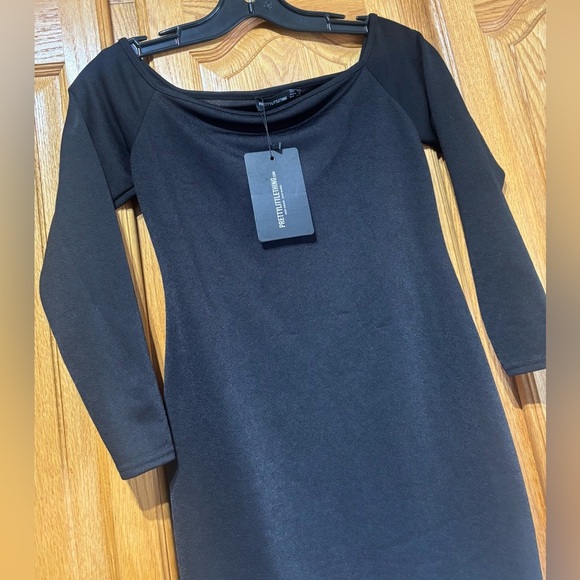 NWT PrettyLittleThing Black Bardot Bodycon Mini Dress Size 8 - Picture 3 of 8